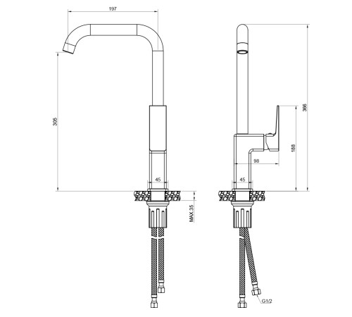 Смеситель для кухни WesnaArt NARCIS NAR06-150GM-25432, оружейная сталь