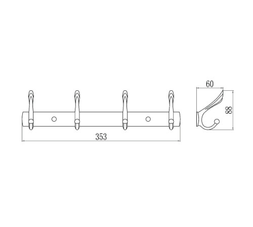 Планка с крючками Savol S-06204B, хром
