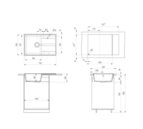 Кухонная мойка Ulgran Quartz Prima 750-10, песок