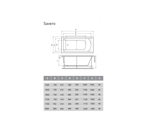 Ванна акриловая Vayer Savero Гл000011565, 160x75