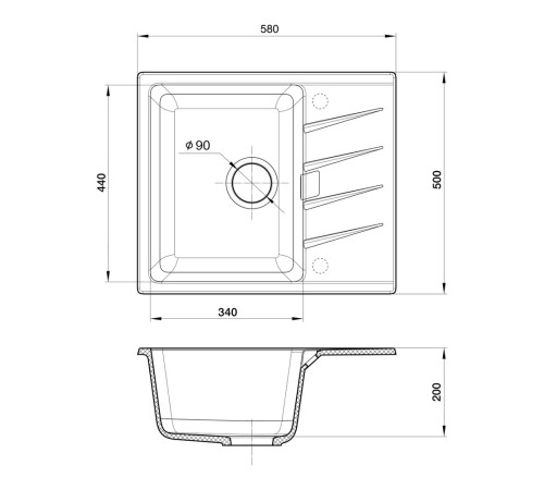 Кухонная мойка Rivelato RAUM RM-58, серый металлик