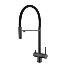 Смеситель для кухни с гибким изливом и подключением фильтра WesnaArt EKO05-160GunMetal, оружейная сталь