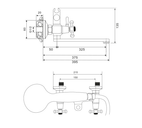 Смеситель для ванны WesnaArt RASSVET RAS02-320, хром