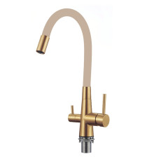 Смеситель для кухни с гибким изливом и подключением фильтра Esko Kitchen CL03GBG, золотой сатин/бежевый