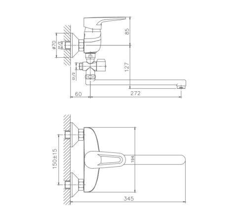 Смеситель для ванны Haiba HB2168, хром