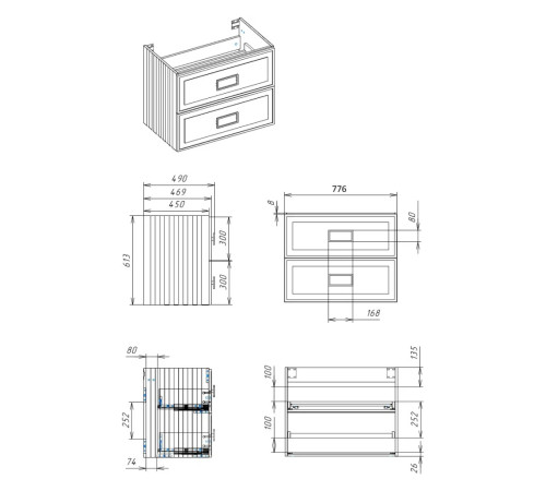 Тумба под раковину подвесная La Fenice Cubo TWIN FNC-01-CUB-BG-80-2, синяя