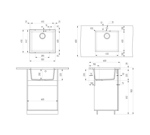 Кухонная мойка Ulgran Quartz Under 450-04, платина