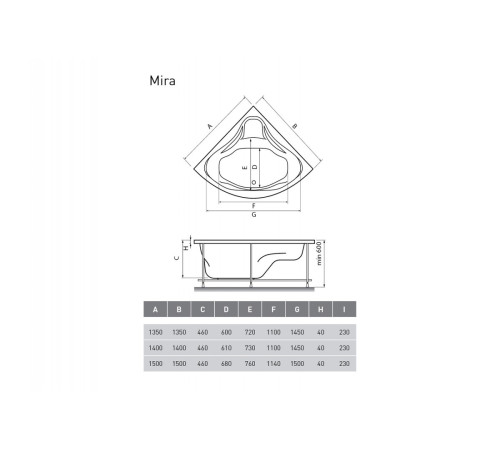 Ванна акриловая угловая Relisan MIRA Гл000000546, 140x140