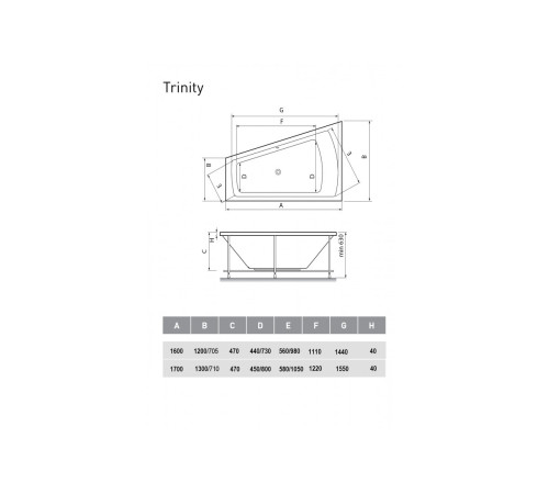 Ванна акриловая левосторонняя Vayer Trinity Гл000008156, 160x120