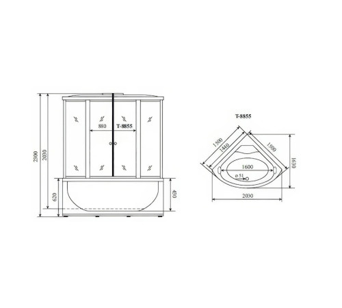 Душевая кабина (душевой бокс) Timo Comfort Clean Glass T-8855C, 150x150x220
