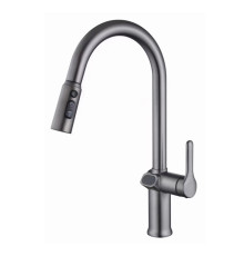 Смеситель для кухни с выдвижным изливом и дисплеем Esko Kitchen K15LEDGM, оружейная сталь