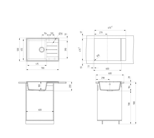 Кухонная мойка Ulgran Quartz Prima 700-10, песок
