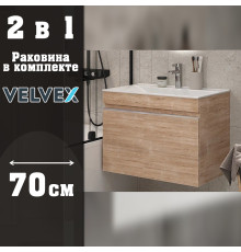 Тумба с раковиной подвесная Velvex Pulsus tp.PUL.PUL.70.1Y дуб сонома, 70 см