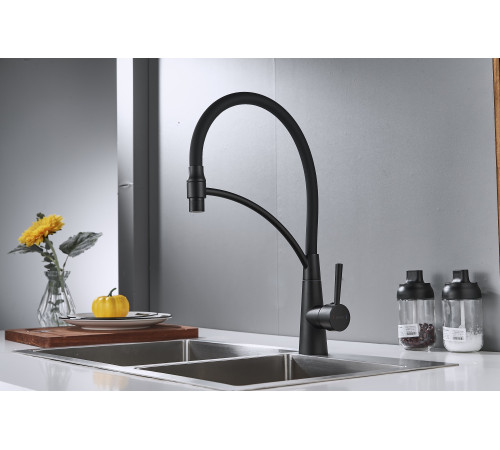 Смеситель для кухни с гибким изливом Shevanik S743H-3, черный