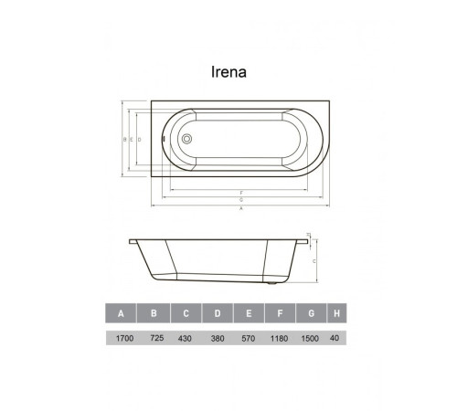 Ванна акриловая левосторонняя Vayer Irena Гл000026131, 170х72