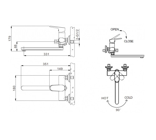 Смеситель для ванны Bravat Pure F6105161C-01A, хром
