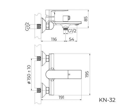 Смеситель для ванны Knotlor KN-32, хром