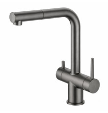 Смеситель для кухни с выдвижным изливом и подключением фильтра GAPPO G4397-79, оружейная сталь