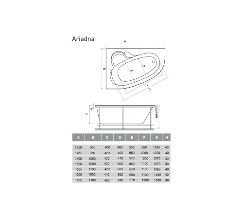 Ванна акриловая левосторонняя Relisan ARIADNA Гл000000533, 150x100