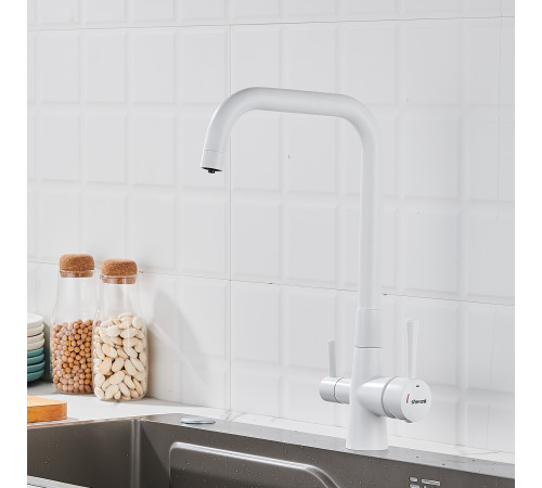 Смеситель для кухни с подключением фильтра Shevanik S528C, белый