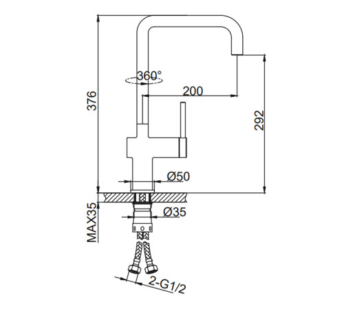 Смеситель для кухни FRAP F40808-9, оружейная сталь