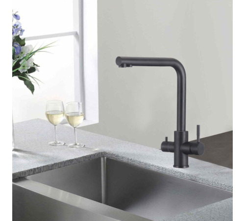 Смеситель для кухни с подключением фильтра WesnaArt EKO05-151Black, черный