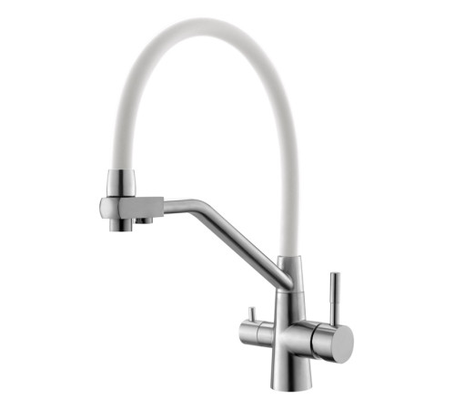 Смеситель для кухни с гибким изливом и подключением фильтра Esko Kitchen K25 W, сатин/белый