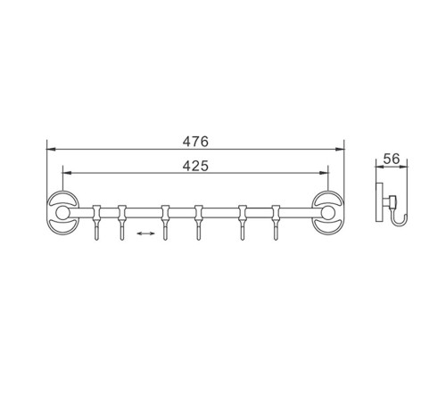 Планка с крючками FRAP F1915-6, хром
