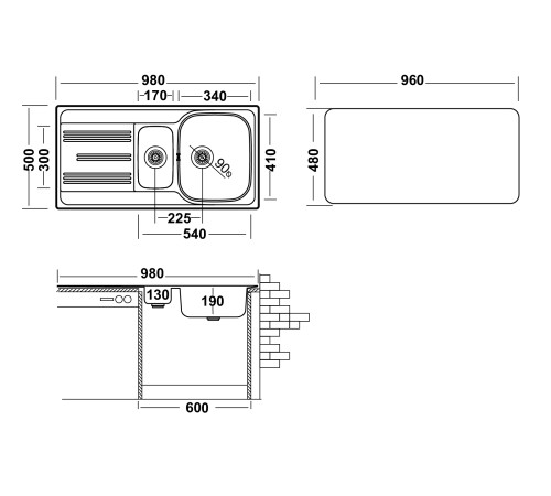 Кухонная мойка UKINOX Гранд GRL980.500 15GT8K -O, 50*98