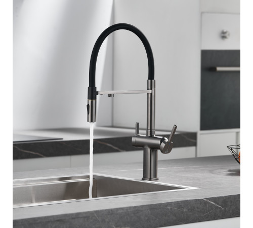 Смеситель для кухни с подключением фильтра для воды Rose R358T, оружейная сталь