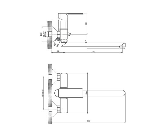 Смеситель для ванны Cron CN22129, хром