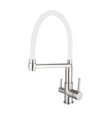 Смеситель для кухни с гибким изливом и подключением фильтра Esko Kitchen K26 W, сатин/белый
