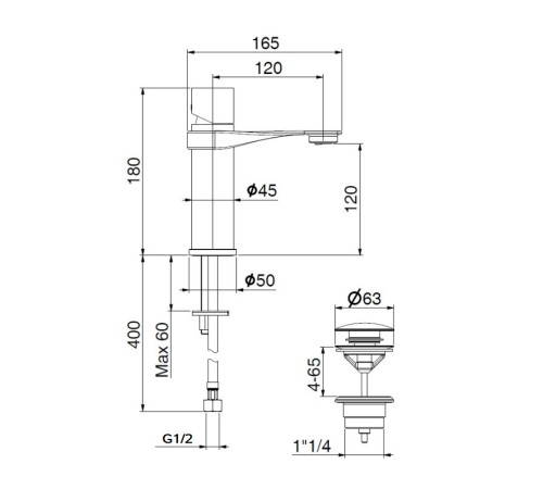 Смеситель для раковины Webert ONE-B NB830102441, черный/сталь