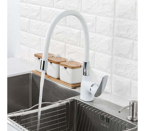 Смеситель для кухни с гибким изливом FRAP F4453-03, белый