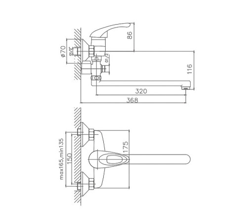 Смеситель для ванны Cron CN2103-2, хром
