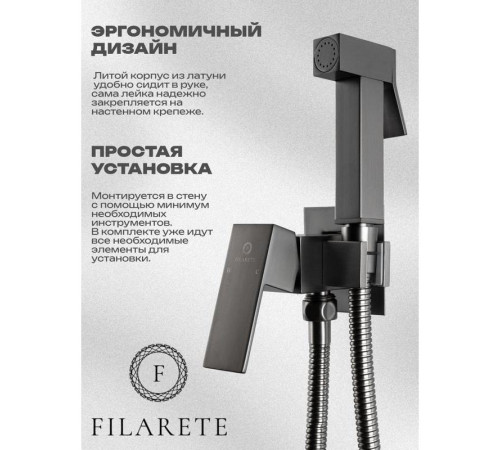 Гигиенический душ со смесителем встраиваемый FILARETE Fing FL101BG, графит