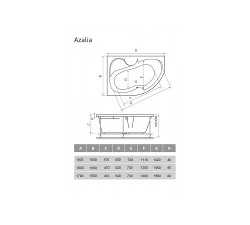 Ванна акриловая левосторонняя Vayer Azalia Гл000006724, 150x105