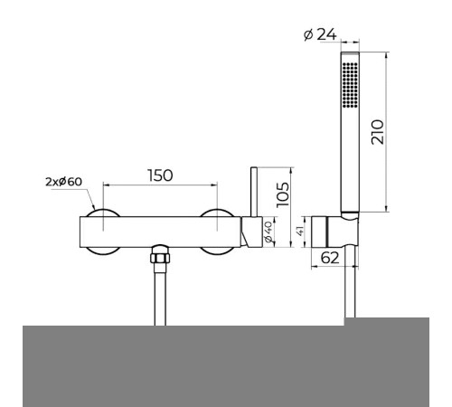 Смеситель для душа Knotlor SS-22/GM, вороненая сталь