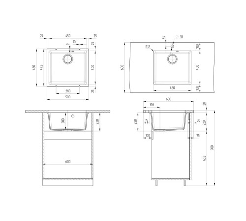 Кухонная мойка Ulgran Quartz Under 450-10, песок