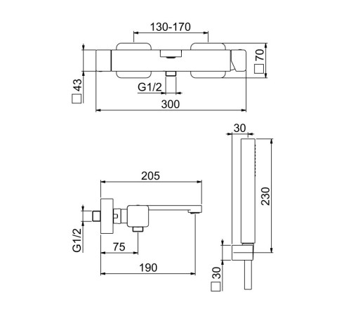 Смеситель для ванны Webert One-X OX850101441, чернай/сталь