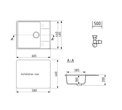 Кухонная мойка Ulgran Quartz Prima 605-07, уголь