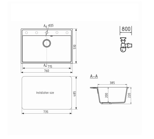 Кухонная мойка Ulgran Quartz Forte 760-05, бетон