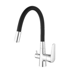 Смеситель для кухни с гибким изливом и подключением фильтра Esko Coral CL 03 B, хром/черный