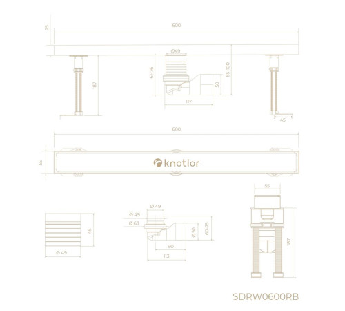 Душевой трап линейный Knotlor SDRW0600RB, бронза