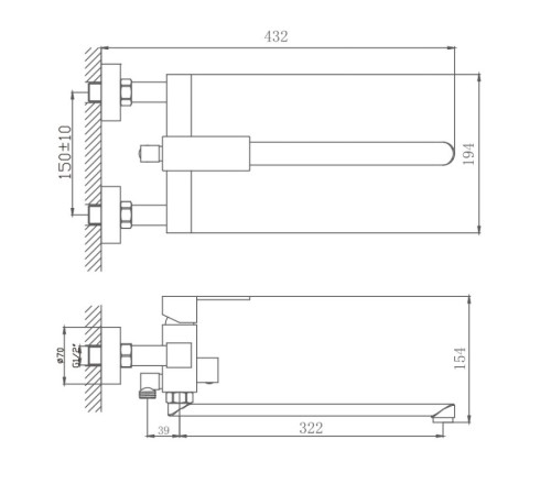 Смеситель для ванны Haiba HB22803, сталь