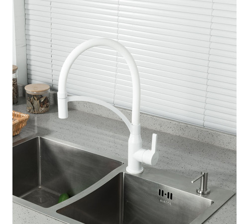 Смеситель для кухни с гибким изливом FRAP F4552-8, белый