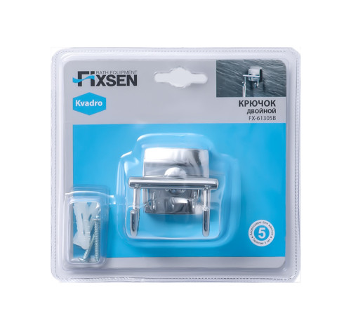 Двойной крючок для ванной FIXSEN KVADRO FX-61305B, хром