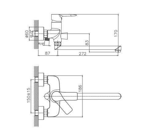 Смеситель для ванны Cron CN20095, хром