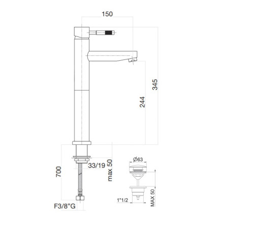 Смеситель для раковины Webert Rimini RI830402010, золото