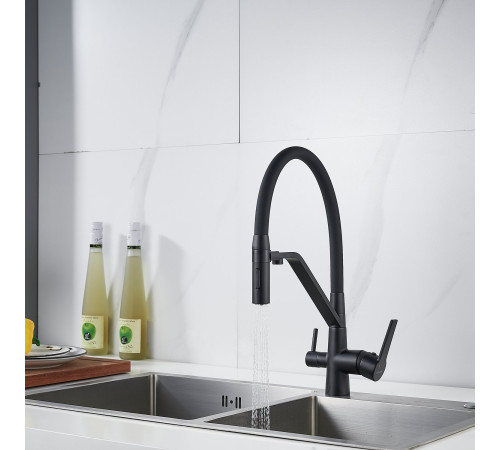 Смеситель для кухни с гибким изливом и подключением фильтра Shevanik S278H, черный